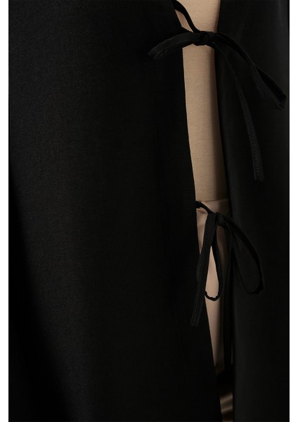 Keten Tesettür Kimono Orta Kalınlıkta Kadınlar İçin Siyah Renk 5968 Model indirimleri