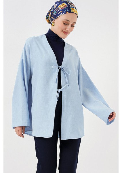 Keten Tesettür Kimono 5968 - Mavi