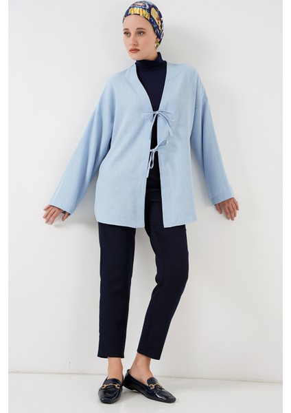 Keten Tesettür Kimono 5968 - Mavi