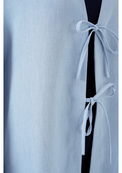 Keten Tesettür Kimono 5968 - Mavi