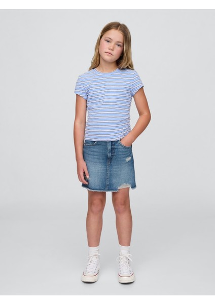 Kız Çocuk Mavi High Rise Denim Etek