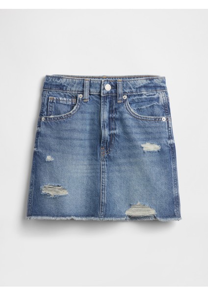 Kız Çocuk Mavi High Rise Denim Etek