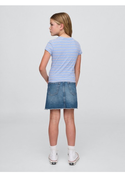 Kız Çocuk Mavi High Rise Denim Etek