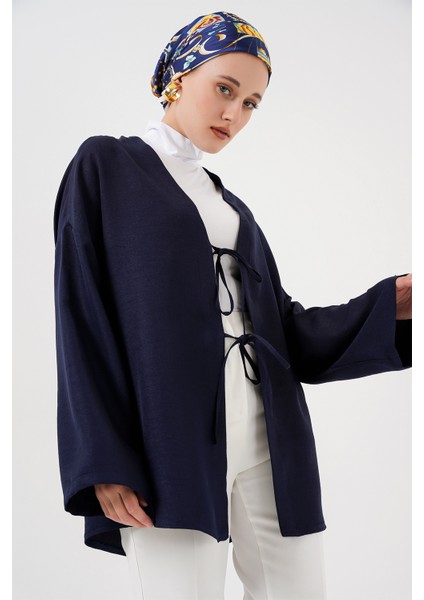 Keten Tesettür Kimono Lacivert Orta Kalınlıkta Kadınlar İçin Şık Tasarım modelleri