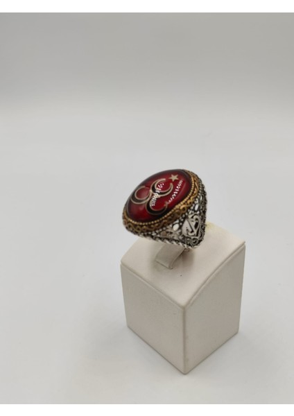 3 Hilal Kırmızı Taşlı Erkek Yüzüğü 26 mm 925 Ayar Gümüş Yüzük modelleri