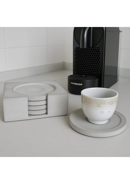Beton Bardak Altlığı Set Fincan Çay Bardağı Beyaz