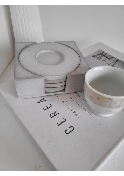 Beton Bardak Altlığı Set Fincan Çay Bardağı Beyaz fırsatları