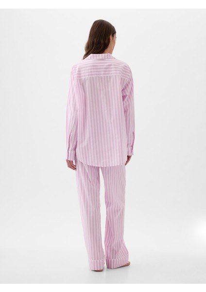 Kadın Pembe Desenli Poplin Pijama Üstü