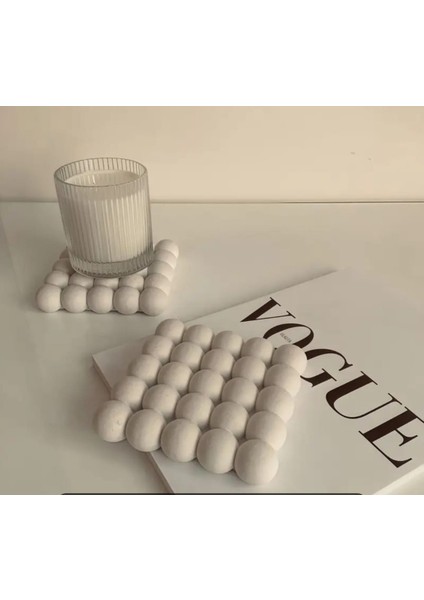 Beton Buble Baloncuk Bardak Altlığı Mum Tabağı 2 Li