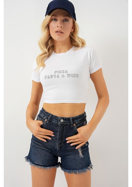 Kadın Püsküllü Kot Şort 5338 - Lacivert fırsatları