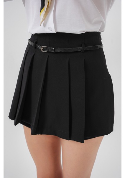 Pileli Mini Şort Etek 5336 - Siyah