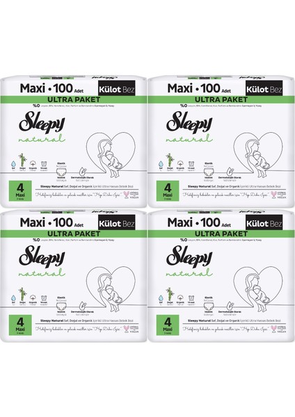 Külot Bebek Bezi Natural Beden: 4 (7- 14KG) Maxi 400 Adet Süper Ekonomik Fırsat Gross Pk