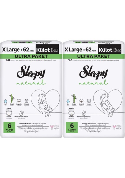 Külot Bebek Bezi Natural Beden: 6 (15- 25KG) Extra Large 124 Adet Ekonomik Ultra Pk