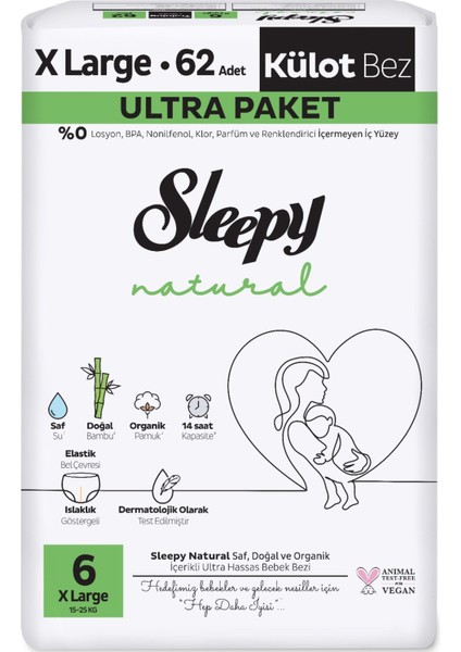Külot Bebek Bezi Natural Beden: 6 (15- 25KG) Extra Large 124 Adet Ekonomik Ultra Pk fiyatları