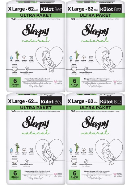 Külot Bebek Bezi Natural Beden: 6 (15- 25KG) Extra Large 248 Adet Avantaj Ultra Pk