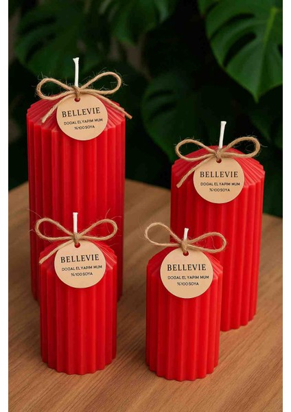 Dekoratif Mum Bellevie Candles 4'lu Mum Seti Doğal El Yapımı