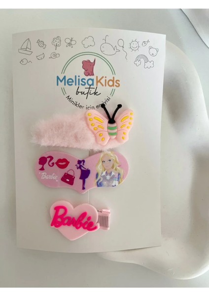 Kız Çocuk 3 Lü Pensli Pembe Toka Seti