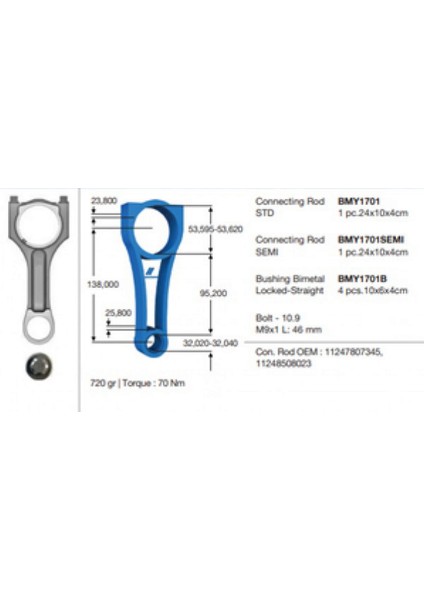 Piston Kolu Bmw 120D-320D-325D-330D-430D-520D-525D-530D-550D-640D-730D-750D-M50D-X3-X4-X5-X62.0-3.0C Dpmah