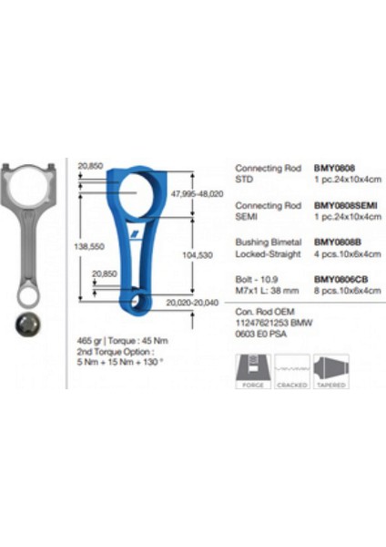 Piston Kolu 1.6 P207-P208-P2008-P308-P3008-P508-C4-DS3-C3-DS4-MINI Cooper-One-Bmw F20 114-116-1 Dpmah