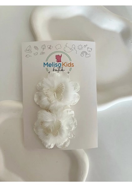 Kız Çocuk Kelebek Rüyası Beyaz Toka Seti