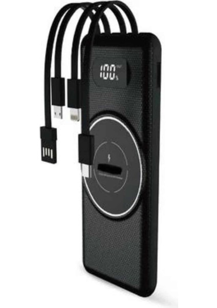 Wireless Powerbank 10000 Mah LED Ekranlı Dahili Kablolu Hızlı Şarj