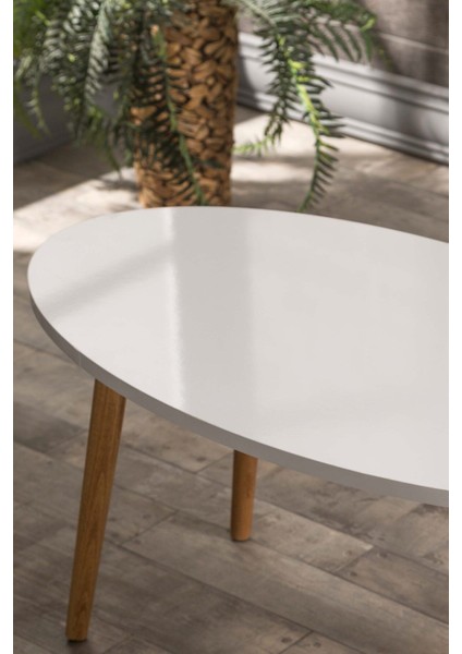 Orta Sehpa Torna Ayak Elips Beyaz Ahşap