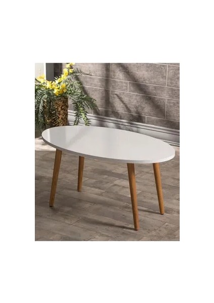 Orta Sehpa Torna Ayak Elips Krem Ahşap