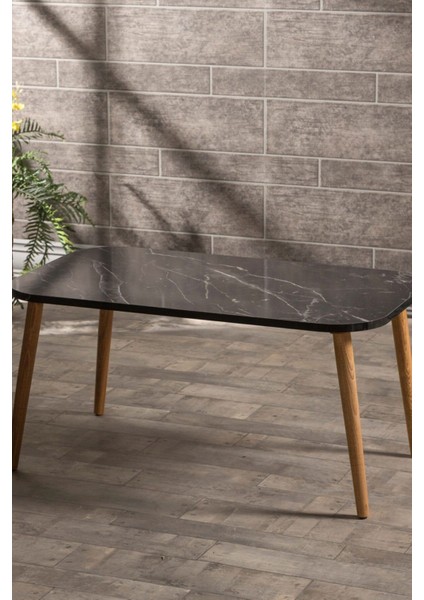 Orta Sehpa Kr Ahşap Torna Ayak Siyah Mermer Desen