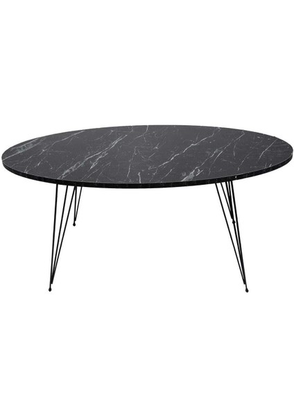 Orta Sehpa Siyah Oval Tel Ayak Mermer Desen