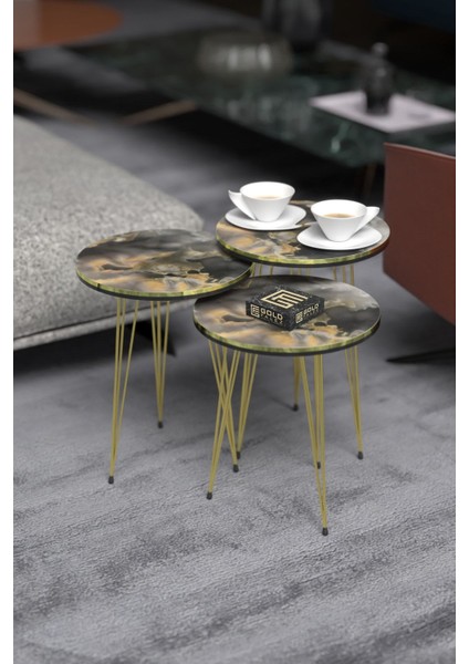 Orta Sehpa Elips Siyah Metal Ayak Bendir Gold