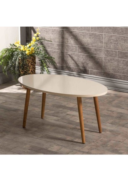 Orta Sehpa Ahşap Torna Ayak Elips Krem modelleri