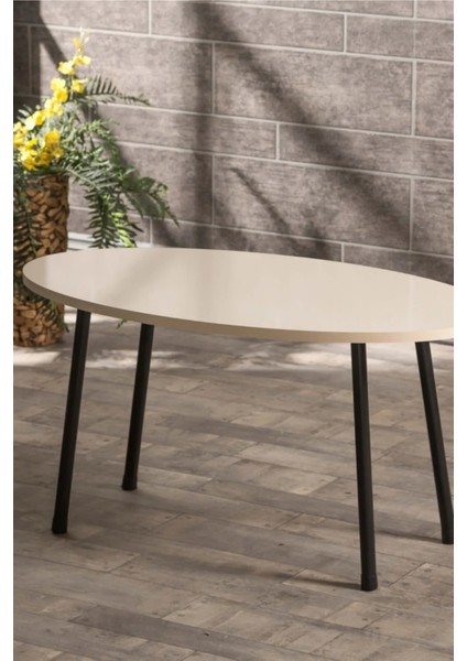 Orta Sehpa Metal Ayak Elips Krem