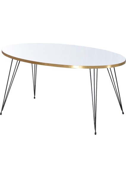 Orta Sehpa Elips Siyah Tel Ayak Altın Beyaz