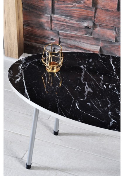 Orta Sehpa Elips Gümüş Metal Ayak Bendir Gümüş