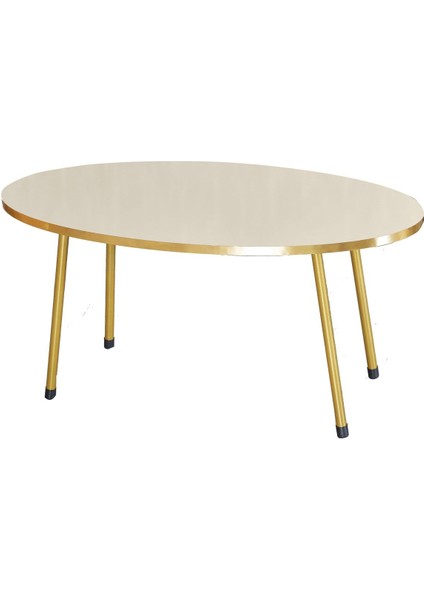 Orta Sehpa Krem Elips Metal Ayak Gold
