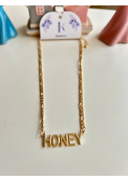 Honey, Unisex, Yazılı Gold Renk Ayarlanabilir Kolyе - Tatlı ve Işıltılı Ipekish Stil