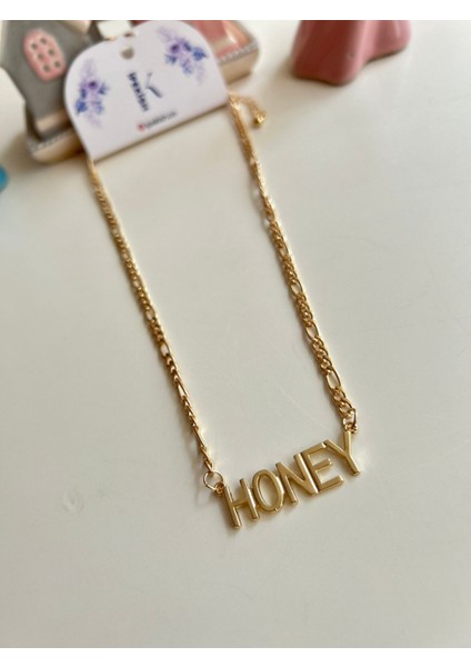 Honey, Unisex, Yazılı Gold Renk Ayarlanabilir Kolyе - Tatlı ve Işıltılı Ipekish Stil fiyatları