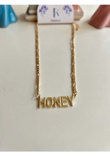 Honey, Unisex, Yazılı Gold Renk Ayarlanabilir Kolyе - Tatlı ve Işıltılı Ipekish Stil modelleri