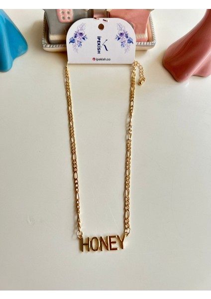 Honey, Unisex, Yazılı Gold Renk Ayarlanabilir Kolyе - Tatlı ve Işıltılı Ipekish Stil fırsatları