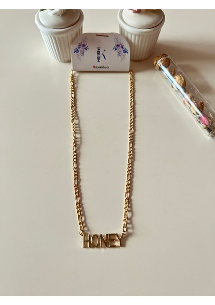 Honey, Unisex, Yazılı Gold Renk Ayarlanabilir Kolyе - Tatlı ve Işıltılı Ipekish Stil indirimleri