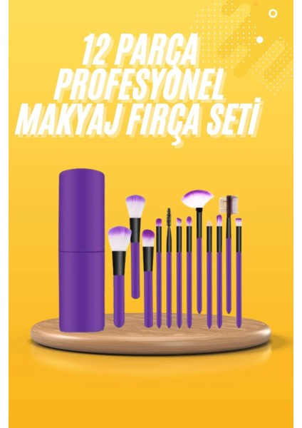 12 Parça Makyaj Fırçası Yumuşak Kıllı Profesyonel Fırça Seti Yüksek Kaliteli Pürüzsüz