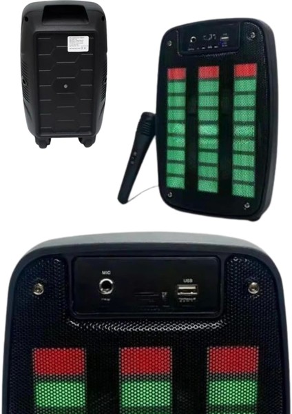 Taşınabilir 6.5 Inç LED Bluetooth Kareoke Hoparlör Rgb Işıklı Radyolu