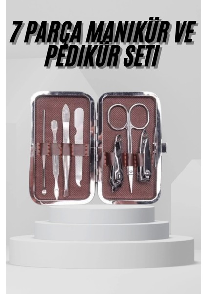 7 Parça Paslanmaz Çelik Manikür ve Pedikür Seti Çantalı Profesyonel