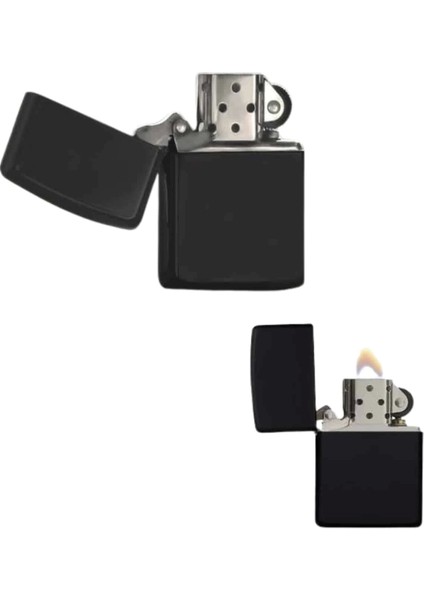 Çakmak Parlak Siyah Zippo Benzinli Çakmak Cep Boy Doldurulabilir
