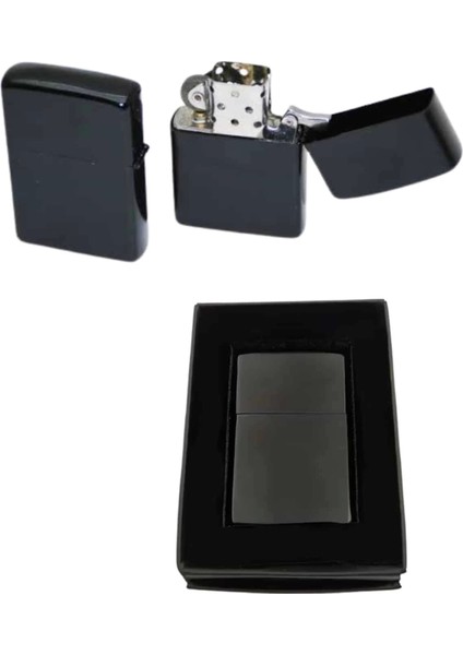 Çakmak Parlak Siyah Zippo Benzinli Çakmak Cep Boy Doldurulabilir