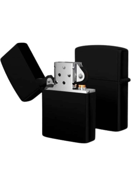 Çakmak Parlak Siyah Zippo Benzinli Çakmak Cep Boy Doldurulabilir
