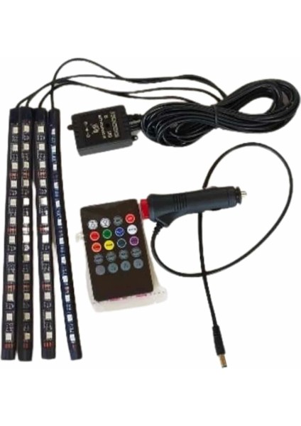 12 Ledli Rgb Işıklı Araç Içi Ayak Altı LED Oto Ampul Kumandalı 7 Renk