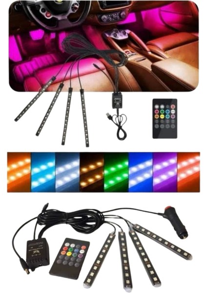 12 Ledli Rgb Işıklı Araç Içi Ayak Altı LED Oto Ampul Kumandalı 7 Renk