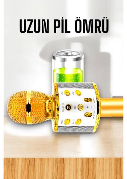 Kablosuz Bluetooth Karaoke Mikrofon USB ve Aux Girişli, Yüksek Ses Kalitesi