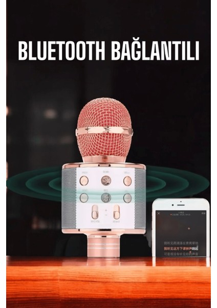 Kablosuz Bluetooth Karaoke Mikrofon USB ve Aux Girişli, Yüksek Ses Kalitesi
